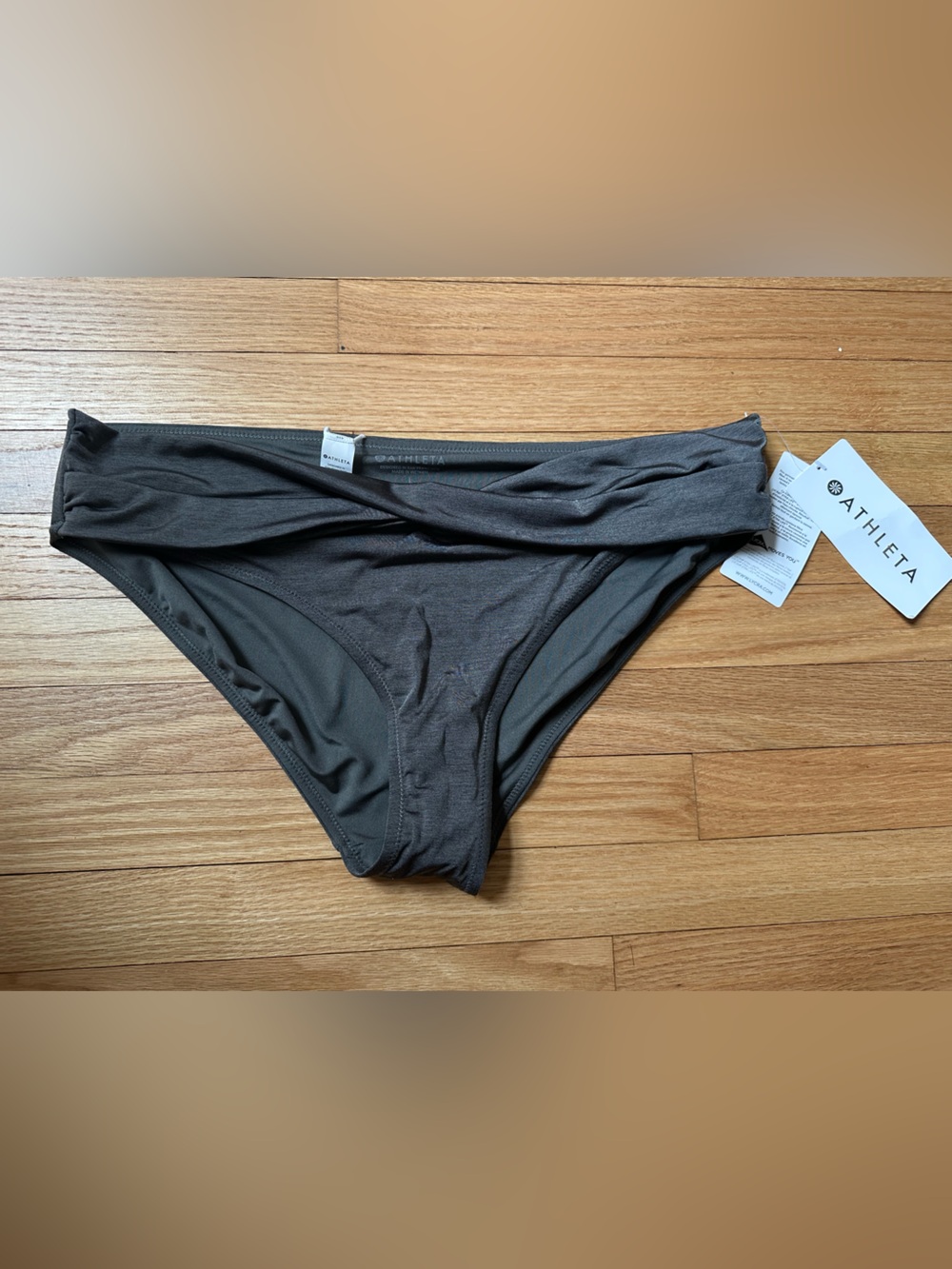 NWT Athleta Charcoal Auqaluxe Twist Swim Bikini Bottoms